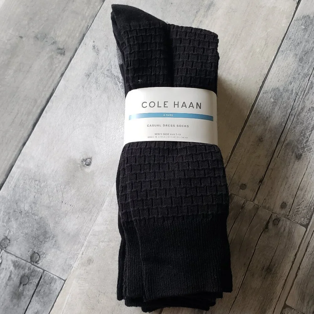 NWT - 6-pair Black Cole Haan Men's Dress Sock Fits Men's shoe size 7-12